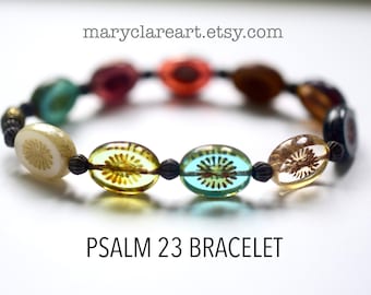Pulsera del Salmo 23: "Vivir en la casa", Cuentas de kiwi, Pulsera del Salmo Veintitrés, Pulsera cristiana, Joyería inspirada en la fe