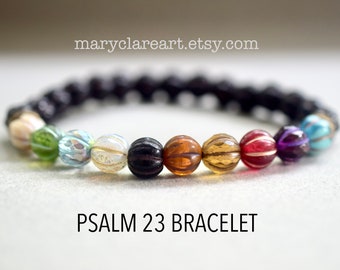 Psalm 23 Bracelet Anoint My Head, 8mm Melon Beads, Black Band, Psalm Twenty Three Bracelet, Christian Bracelet, Faith Inspired Jewelry