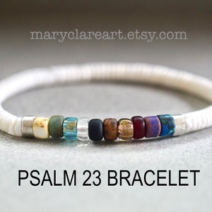 Psalm 23 Bracelet Cup Runs Over, Matubo Beads, White Band, Psalm Twenty Three Bracelet, Christian Bracelet, Faith Inspired Jewelry