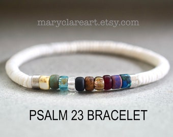 Psalm 23 Bracelet Cup Runs Over, Matubo Beads, White Band, Psalm Twenty Three Bracelet, Christian Bracelet, Faith Inspired Jewelry