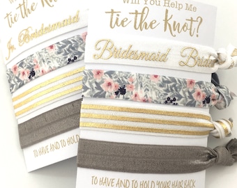 Gray + Blush | Bridesmaid Hair Ties | Will You Be My Bridesmaid | Bridesmaid Proposal, Bridesmaid Gift, Thank You | Help Me Tie The Knot