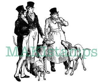 Victorian style rubber stamp Gentlemen with dogs rubber stamp - unmounted or cling stamp (160509)