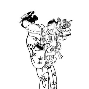 Geisha con bambino e giocattoli / Timbro in gomma non montato / Timbro madre e bambino (130208)