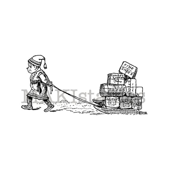 Holiday stamp / Brownie with sledge - unmounted rubber stamp or cling stamp (131106)