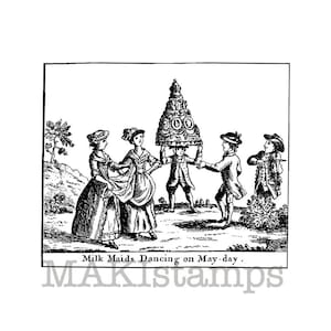 Invitation rubber stamp / Milkmaids dancing / Unmounted Craft rubber stamp (140102)