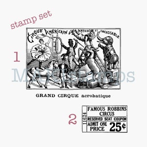 Stempelset circus en klein ticket - optie niet-gemonteerde rubberen stempel of huishoudstempel (220305)