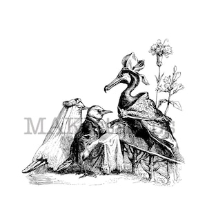 Stempel Vogel Hochzeit / Grandville Heirat / Stempeloption unmontiert oder EZ-montiert (180707)