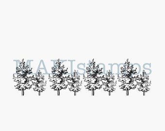 Border rubber stamp vintage fir trees - unmounted or EZ-mounted (200405)