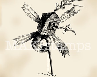 Quirky flight apparatus rubber stamp Honoré de Grandville - unmounted or cling stamp (180110)