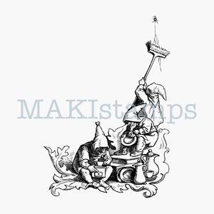 Three little imps preparing for the holiday season ... - rubber stamp unmounted or EZ-mounted (200412)