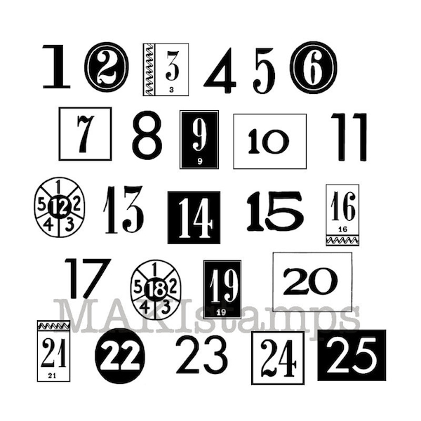 Large Christmas countdown number rubber stamps / Adventcalender number stamps - unmounted or cling stamp  (150301)