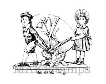 Children carrying an easter egg / Unmounted rubber stamp / Easter egg stamp (130708)