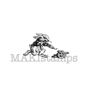 Little Rabbit with cannon rubber stamp - unmounted rubber stamp or cling stamp option  (150210)