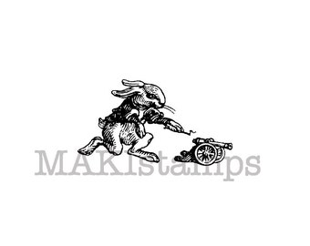 Little Rabbit with cannon rubber stamp - unmounted rubber stamp or cling stamp option  (150210)