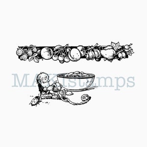 Herbst Stempel Set Wichtel schält Obst * Wichtelküche Serie - unmontiertes Stempelgummi oder auf Haftschaum (230706)