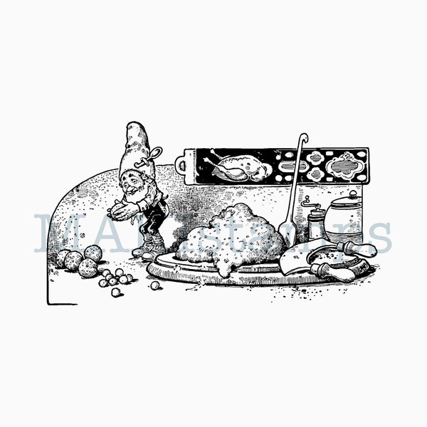 Weihnachtsstempel Wichtel macht Klösse * Wichtelküche Serie - unmontiertes Stempelgummi oder auf Haftschaum (230705)