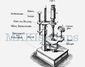 Rubber art stamp vintage microscope - unmounted rubber stamp or cling stamp option (200306)