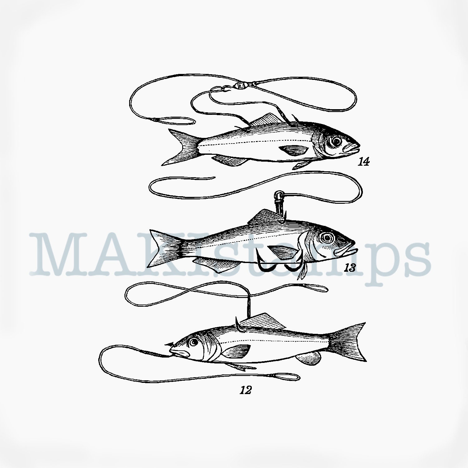 Buy Fishing Rubber Stamp Fishes on the Hook Unmounted or Cling