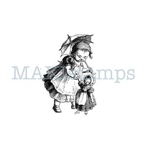 Rubber stamp little girl nostalgia series - unmounted rubber or cling stamp option (250114)