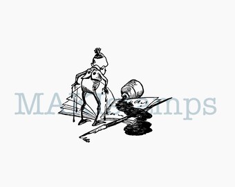 Rubber stamp little Brownie imp spilling ink - unmounted rubber stamp or cling stamp option (200208)