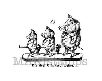 Pig rubber stamp / The three lucky pigs / Unmounted rubber stamp (140304)