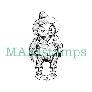 May include: Black and white line drawing of an owl wearing a hat and a jacket. The owl is standing with its wings folded and has a serious expression on its face.