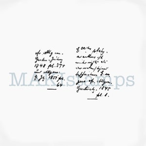 May include: Two handwritten text blocks in black ink on a white background. The text appears to be in German, with dates and references to publications. The word "stamps" is watermarked across the image.