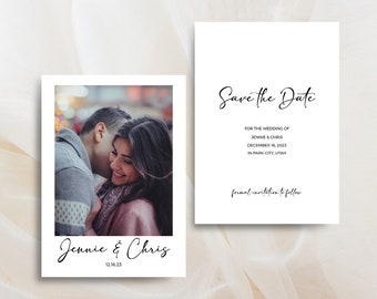 Minimalist Photo Save the Date Template | Simple Modern Wedding Announcement | Editable Design
