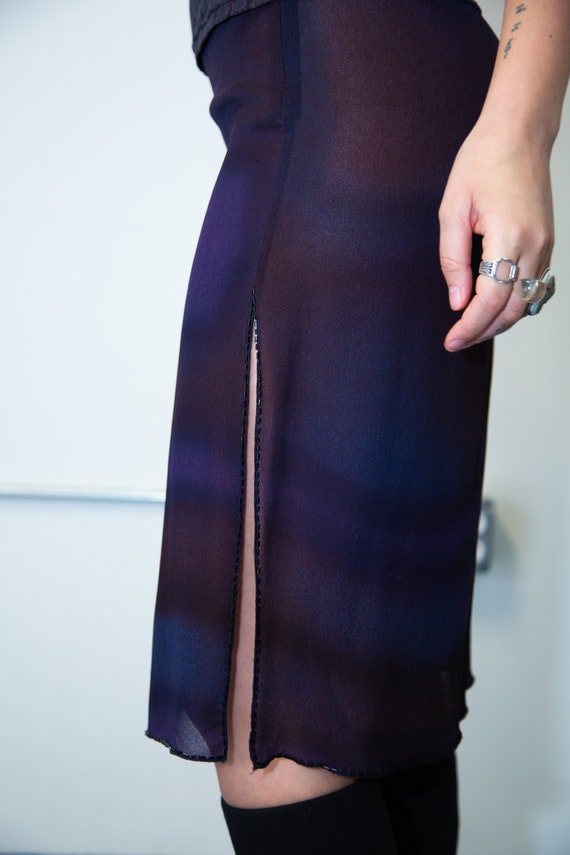 M - 90's Prada Sheer Swirl Purple Dye Print Skirt - image 3