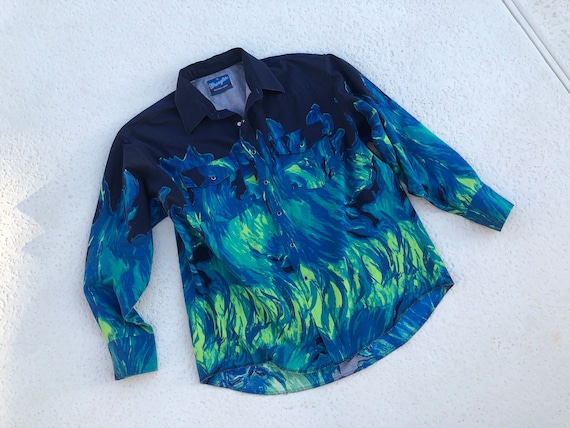 XL - 90's Cowboy WRANGLER Flame Print Button-Up Co