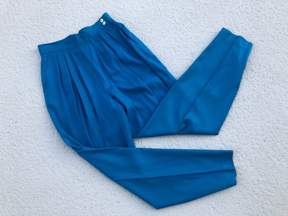 Blue SILK High-Waisted Trousers Pants by Evan Pico