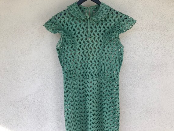 1930's Futuristic Cut-Out Crochet Green Dress