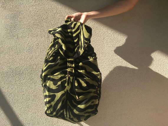 Green Zebra Print Plush Backpack