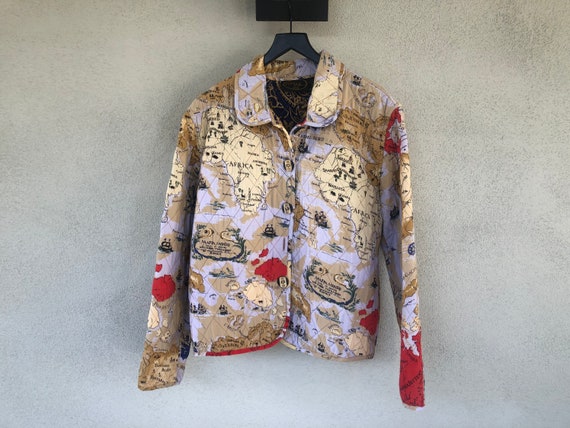 80's Africa Map Print Quilted Reversible Jacket