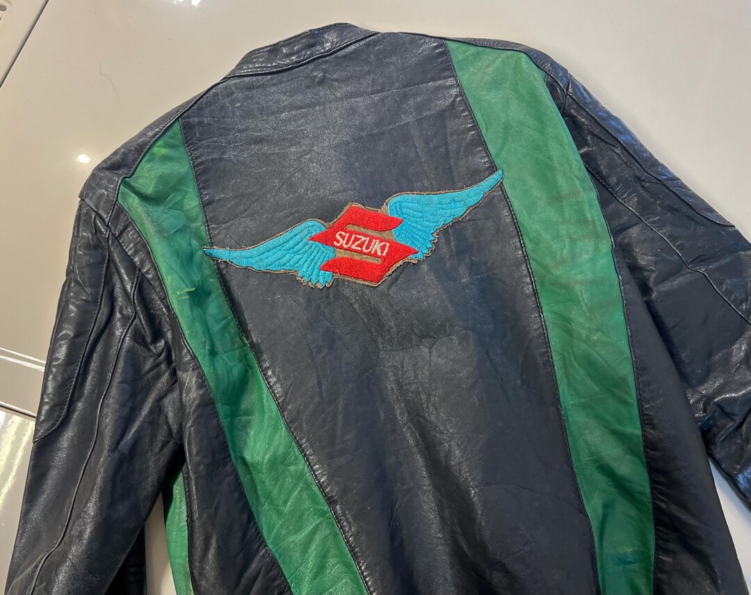 L - 70's Leather Jacket W/ Suzuki Patch - Etsy