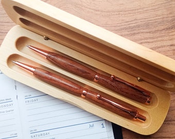 Handmade Wood Pen & Pencil Set | Crafted from Exotic Bubinga Wood | Free Personalized Engraving | Gift for Author, Doctor, Graduate, Writer