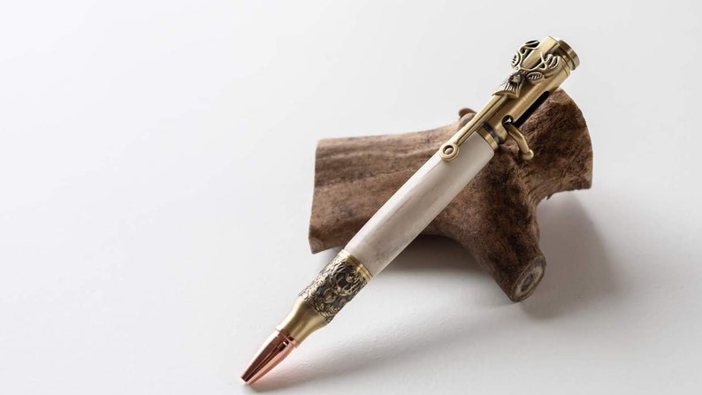 Gold Embossed Deer Antler Pen Set With Tactical Rifle Case-Rifle Case Pen Set-Deer Antler Custom Pen-Deer Antler-Custom Pen-Hunter Gift image 4