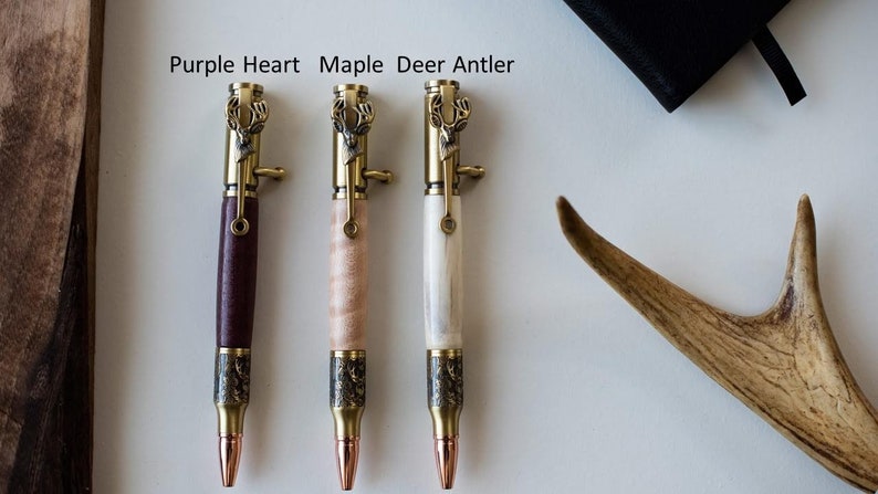 Gold Embossed Deer Antler Pen Set With Tactical Rifle Case-Rifle Case Pen Set-Deer Antler Custom Pen-Deer Antler-Custom Pen-Hunter Gift image 1