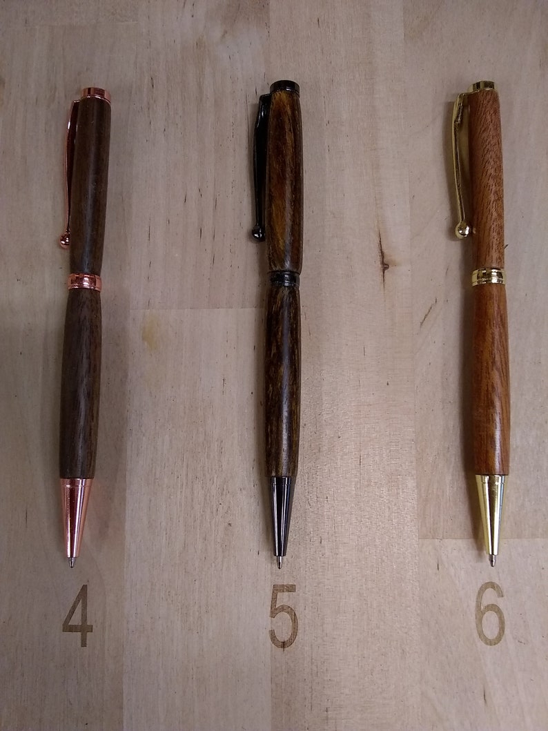 Sleek Handmade wood pen with engraving, Slimline Pen, Sleek Pen, Twist Pen, Fun Wood Pen image 4