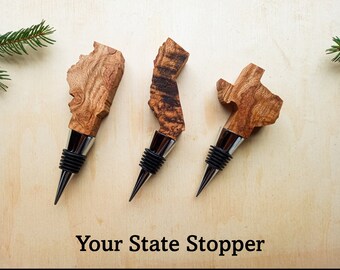 Texas Wine Stopper, California Wine Gift, Illinois Bottle Stopper, Shape of State Gift, Texas Wood Gift, Wood Stopper, Burl Wood stopper