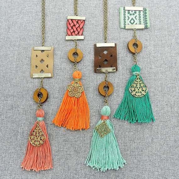 Bohemian tassel necklace deals