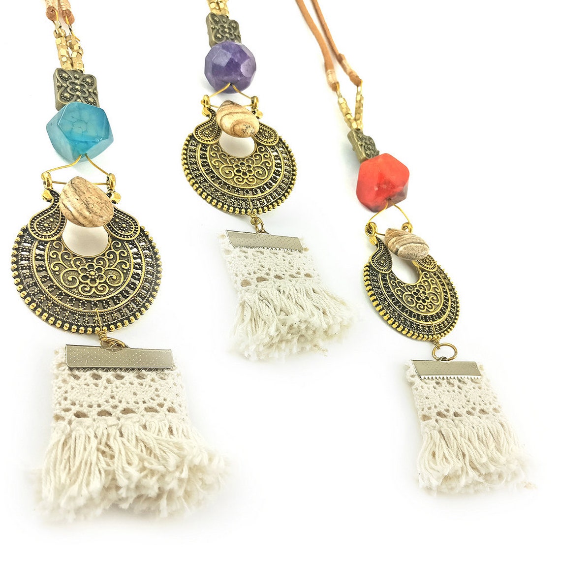 Long Tassel Necklace Tassel Pendant Necklace Long Fringe Etsy