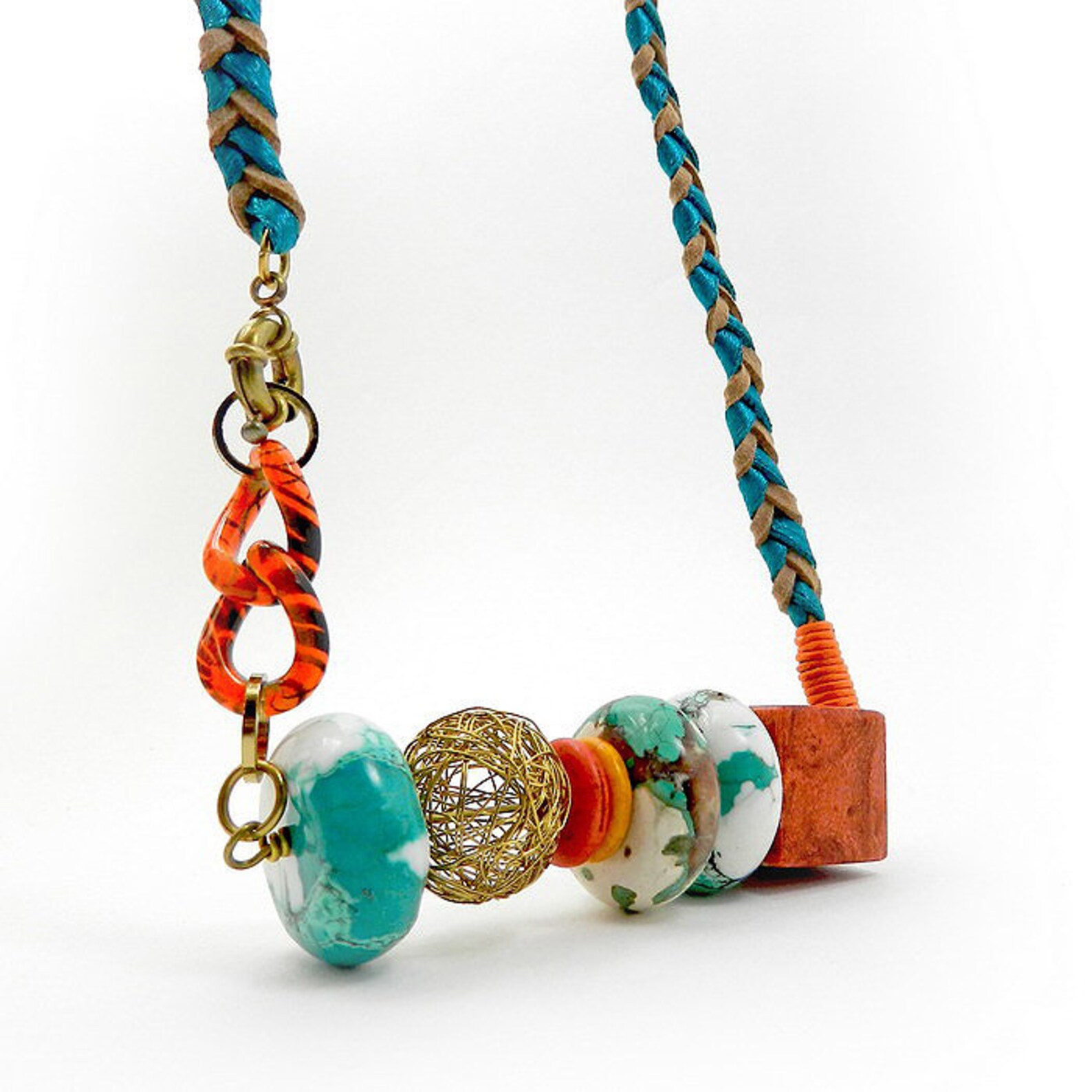 Chunky Gemstone Necklace Statement Necklace Coral Turquoise Etsy