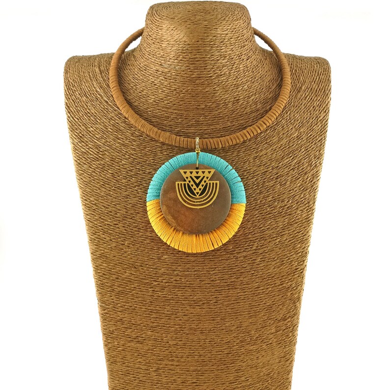 Tribal Statement Necklace Ethnic Necklace Wood Bib Necklace Etsy