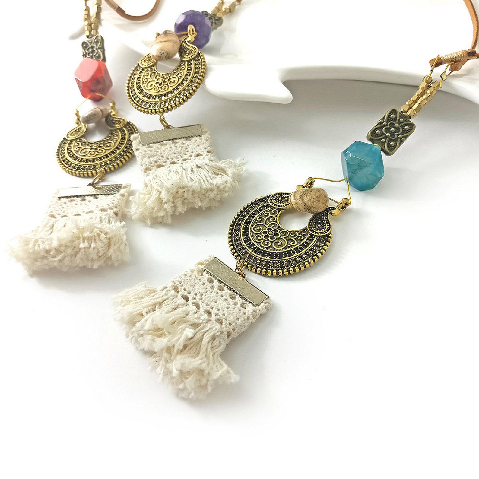 Long Tassel Necklace Tassel Pendant Necklace Long Fringe Etsy