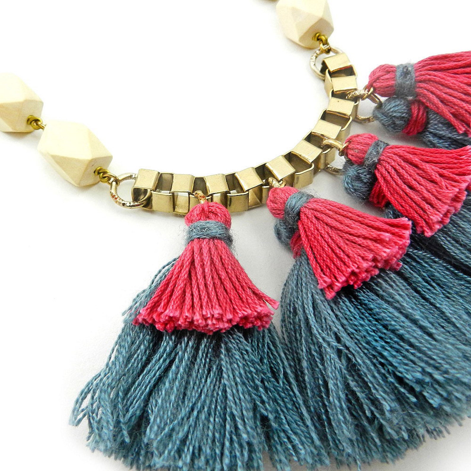 Red and green Tassel bib Necklace Fringe Necklace Tassel Etsy