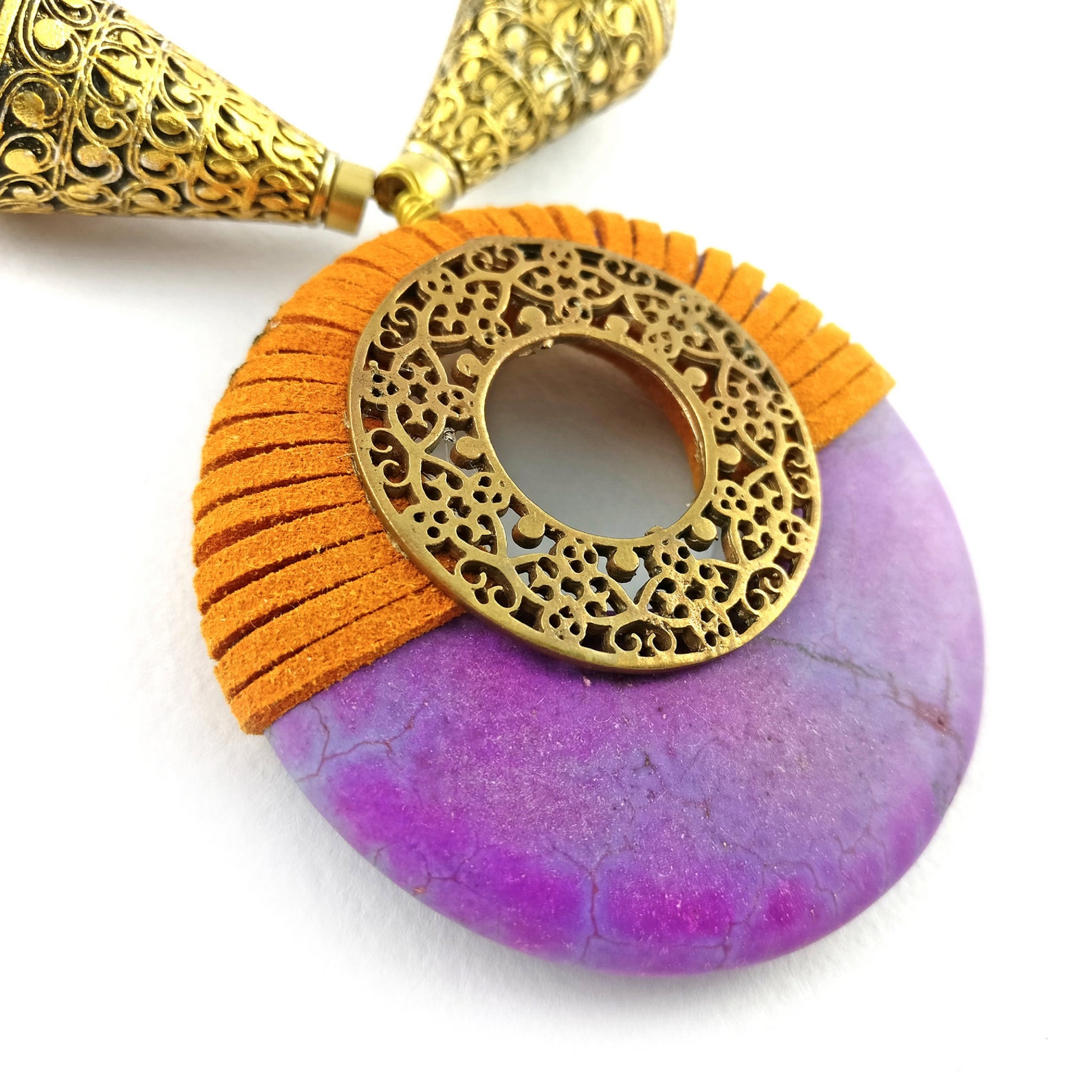 Collier Tribal Ethnique Statement - Style Bohème Vintage, Argenté, Turquoise, Jaune, Occasion