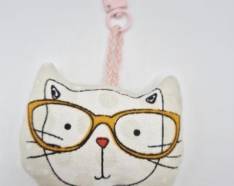 Cats in glasses fabric bag /keyring charm