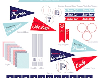 Baseball Party Instant Download / Pennant Flags / Baseball Printables / Baseball Printable PDF / Baseball Favor / Baseball Candy Table / Kit