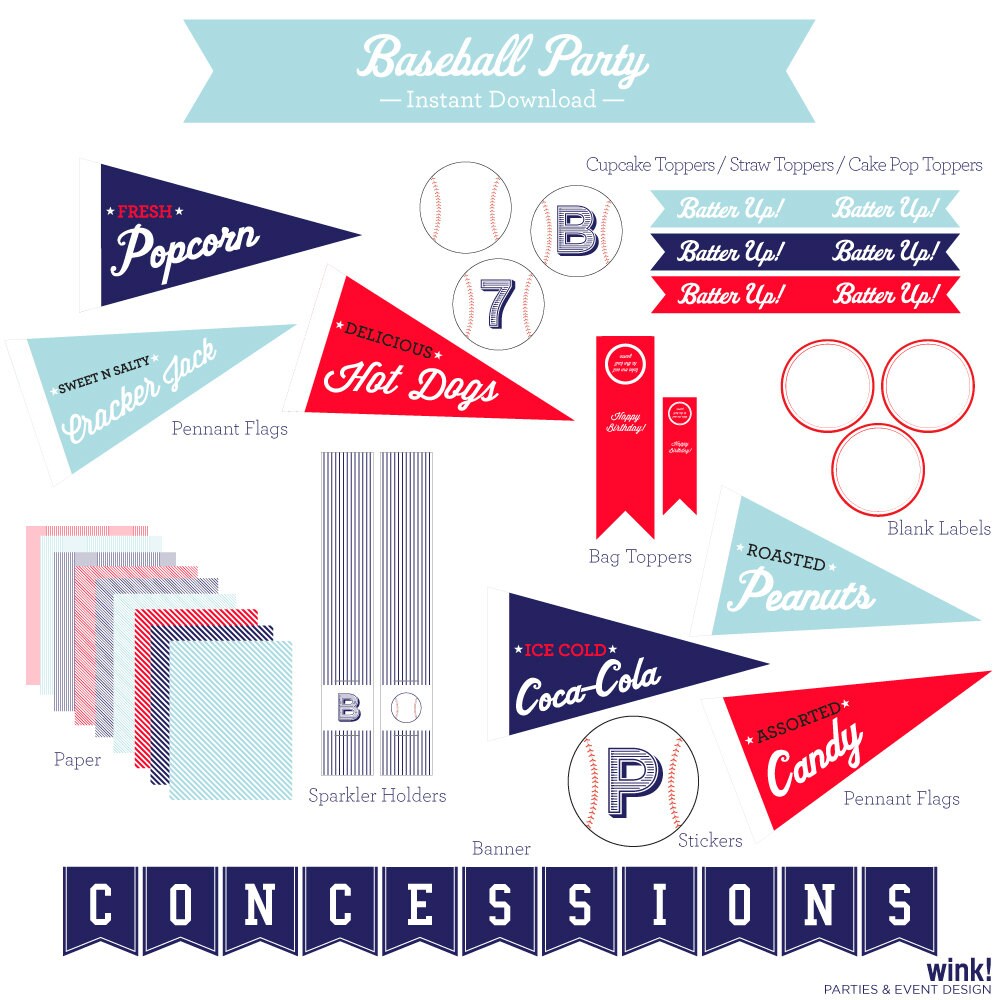 Baseball Party Instant Download / Pennant Flags / Baseball Printables ...